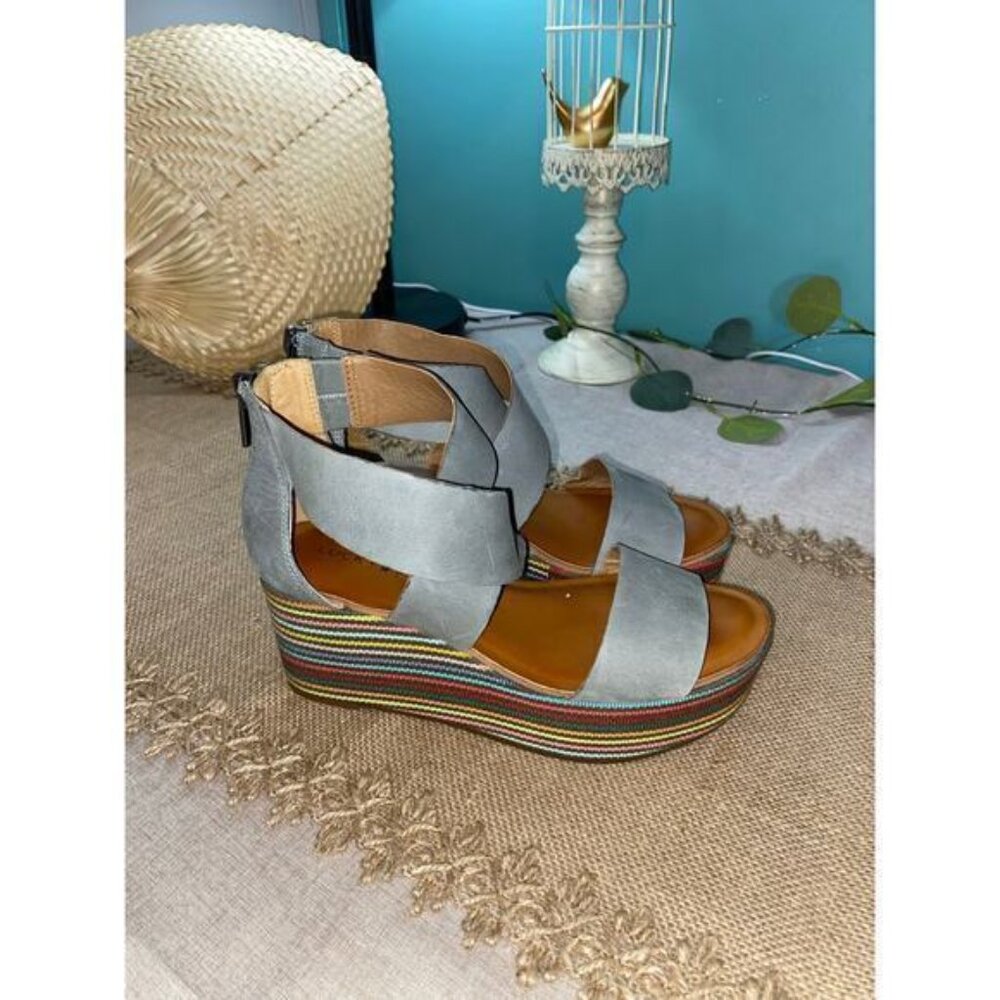 Blue Multicolored Wedge Back Zip size 5M Gwendolyn Leather Upper Wedges